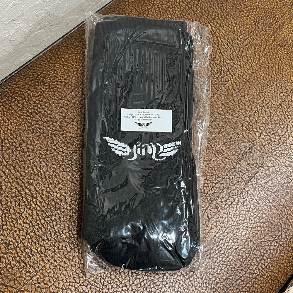 New Condor Racing Sports Stretch Grip White & Black Winged Logo Socks Size L!